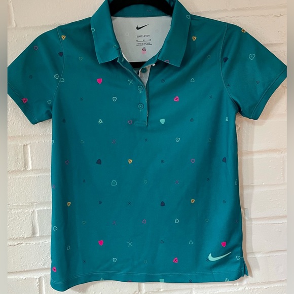 NEW Nike Dri-FIT Victory Big Kids' (Girls') Printed Golf Polo | Teal Print | Med - Picture 2 of 10